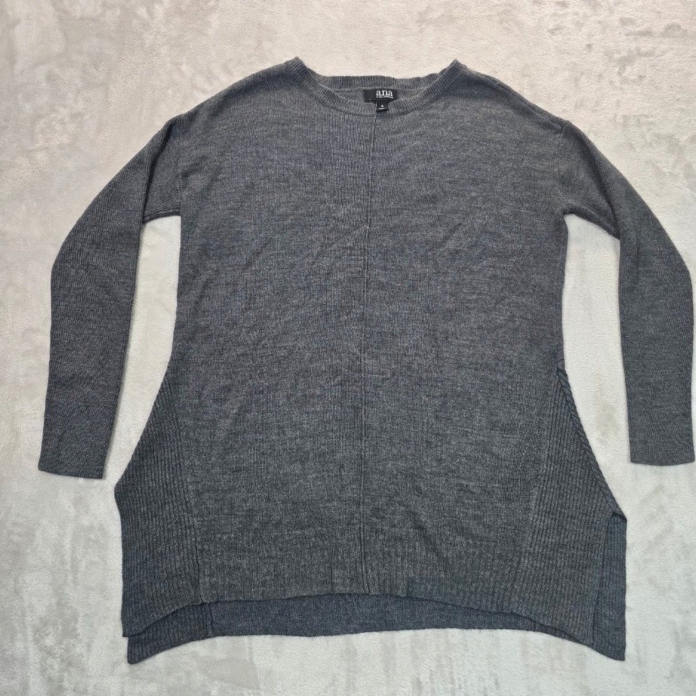 a.n.a A New Approach Women Gray Crew Neck Long Sleeve Tunic Sweater Small